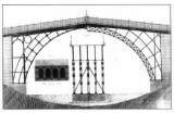 Aufri der ersten, aus Eisen gefertigten Brcke ber den Severn bei Coalbrookdale. Bei einer Pfeilerhhe von 12,8 m besitzt sie eine Bogenffnung von 30,62 Metern.- Rondelet, Planches, Taf. CL VII.